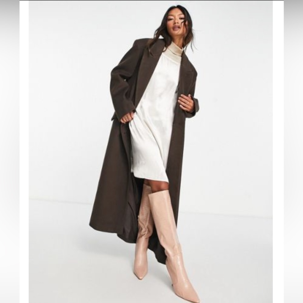 ASOS DESIGN smart dad coat in chocolate